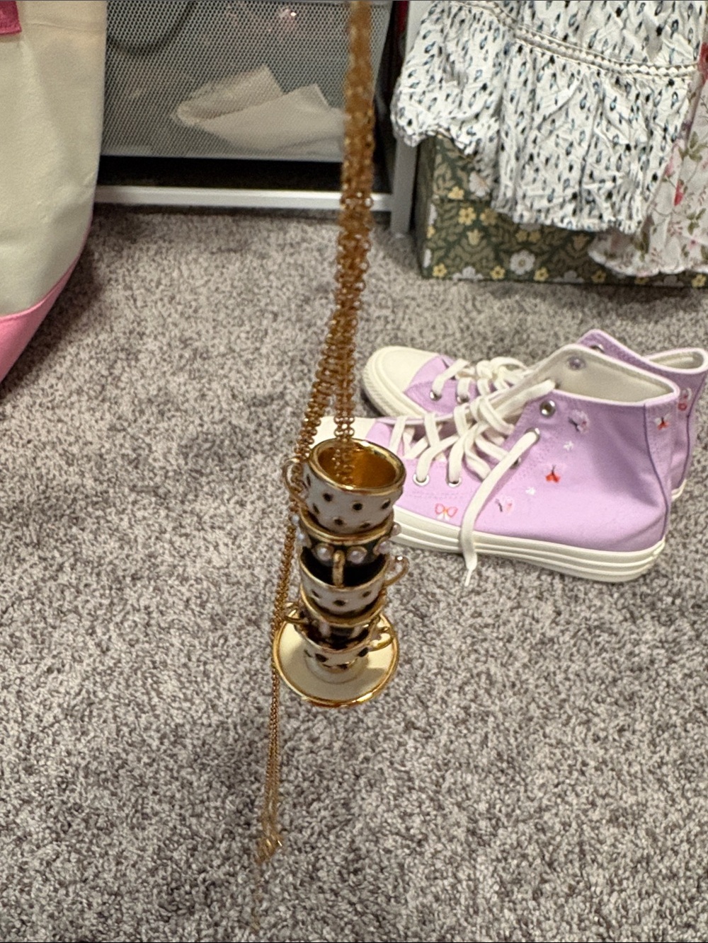 kate spade Gold-tone Stacked Teacup Pendant Necklace with White Enamel
